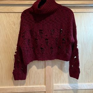 Rachel Comey cropped wool turtleneck sweater. Red and black. Size M.